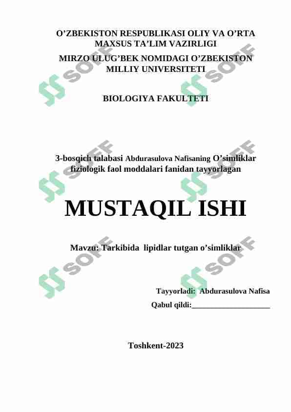 Tarkibida  lipidlar tutgan o’simliklar