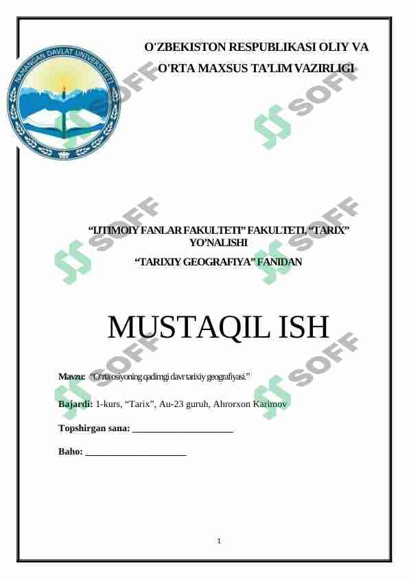 Oʻrta osiyoning qadimgi davr tarixiy geografiyasi