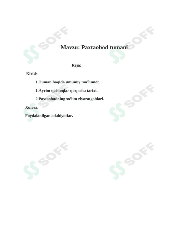 Paxtaobod tumani toponomikasi