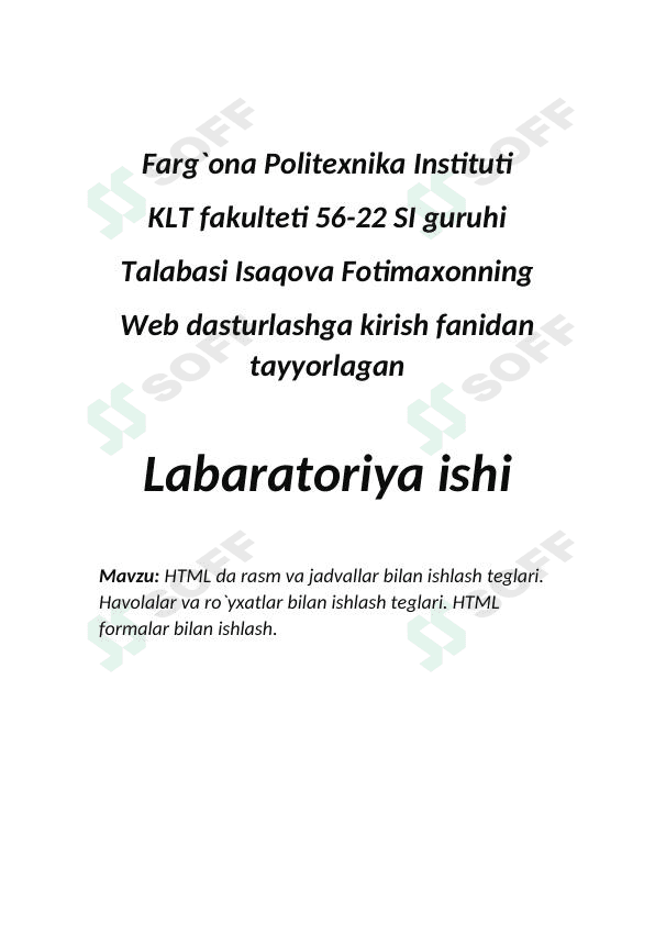 HTML da rasm va jadvallar bilan ishlash teglari.