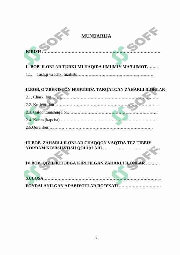 O’ZBEKISTON HUDUDIDA TARQALGAN ZAHARLI ILONLAR
