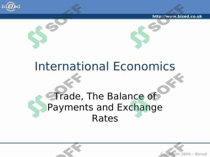 Trade, The Balance of Payments and Exchange Rates