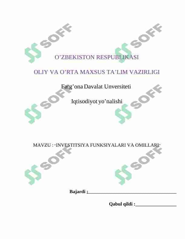 investitsiya funksiyalari va omillari