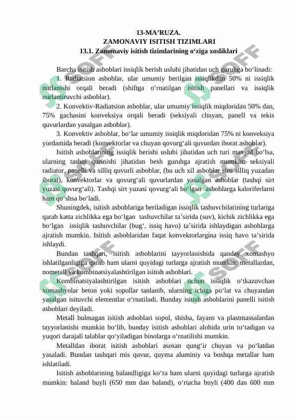 ZAMONAVIY ISITISH TIZIMLARI