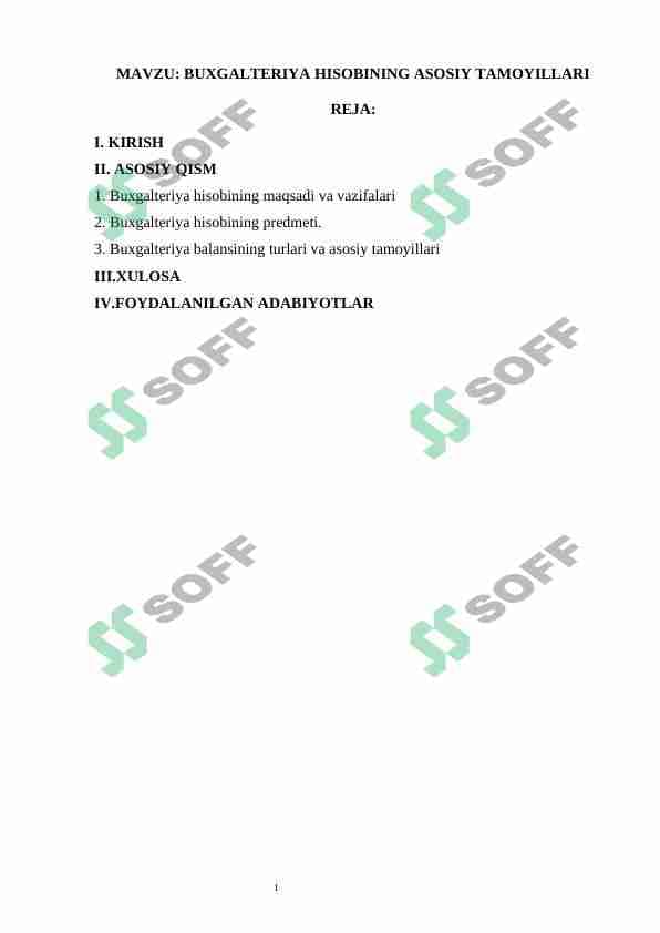 BUXGALTERIYA HISOBINING ASOSIY TAMOYILLARI