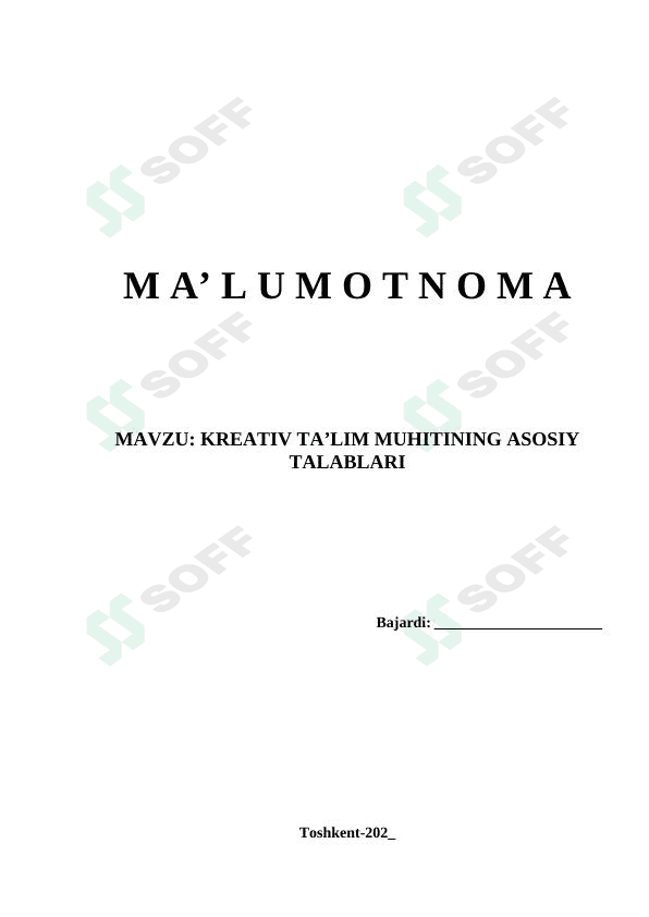 KREATIV TA’LIM MUHITINING ASOSIY TALABLARI