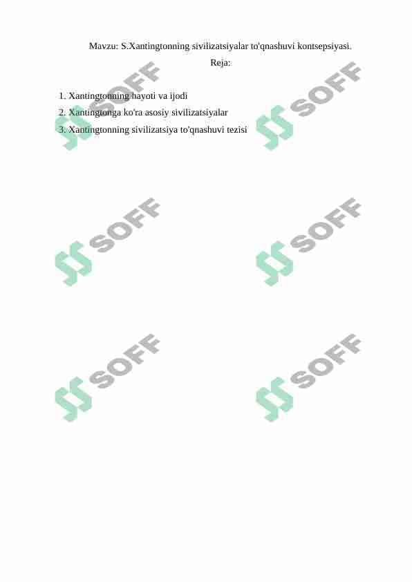 S.Xantingtonning sivilizatsiyalar to'qnashuvi kontsepsiyasi