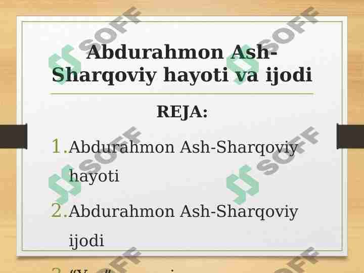 Abdurahmon Ash-Sharqoviy hayoti va ijodi
