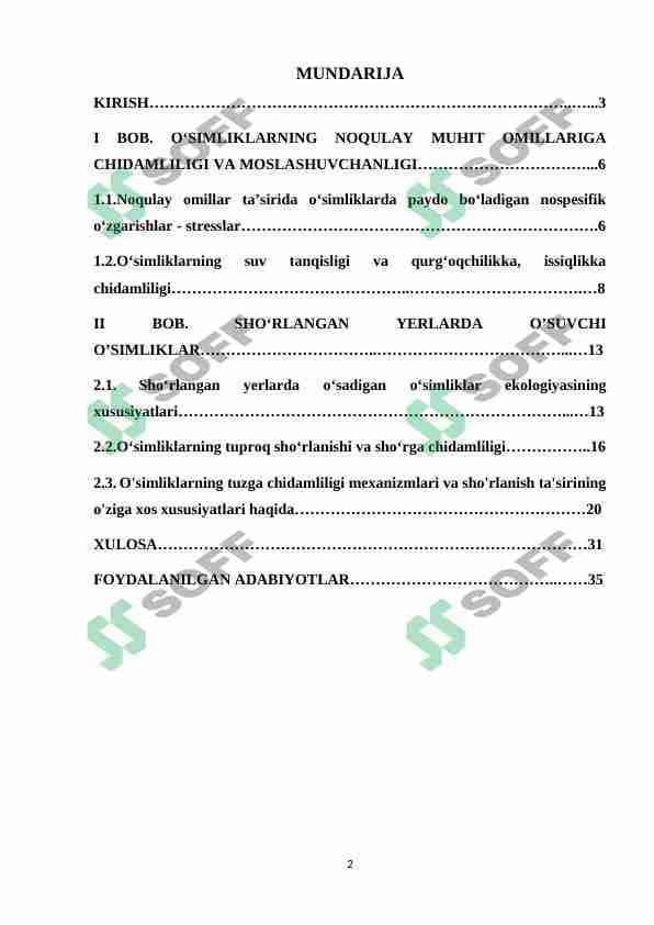 O'simliklarning sho'rlanishga chidamliligi