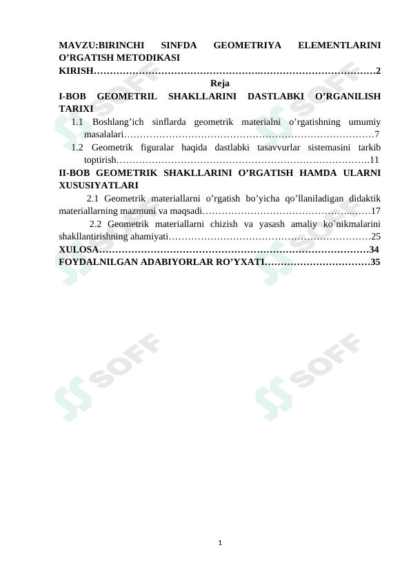 BIRINCHI SINFDA GEOMETRIYA ELEMENTLARINI O’RGATISH METODIKASI