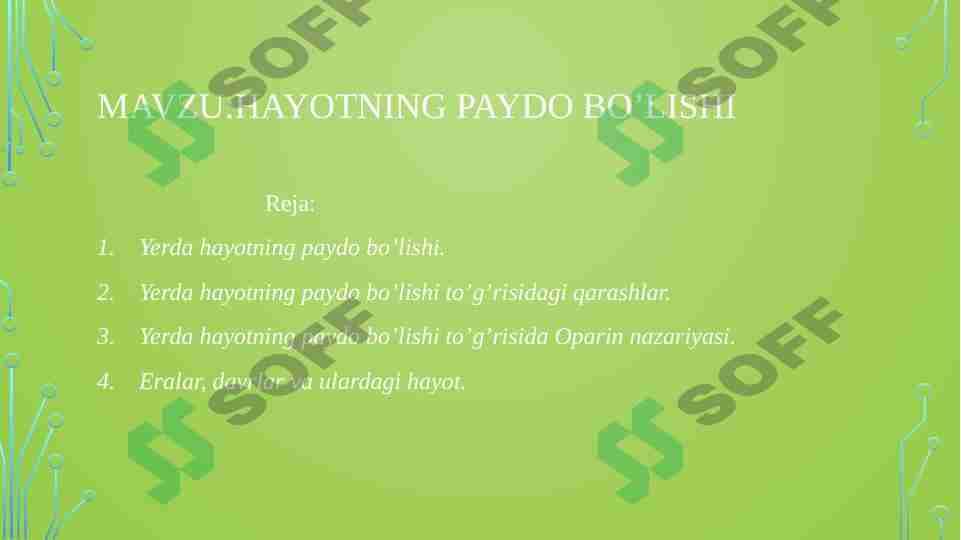 Yerda Hayotning paydo bo’lishi