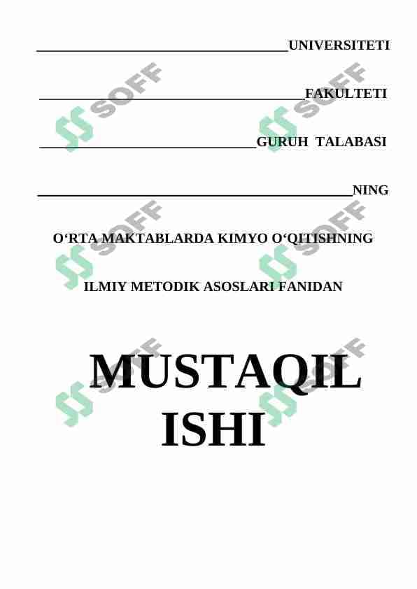KIMYO FANI O'QITISH METODIKASI