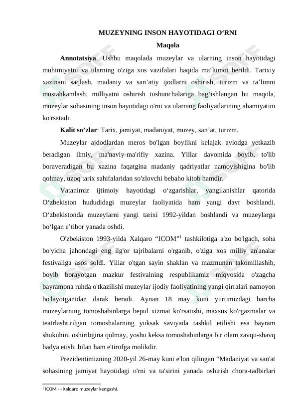 Muzeyning inson hayotidagi oʻrni