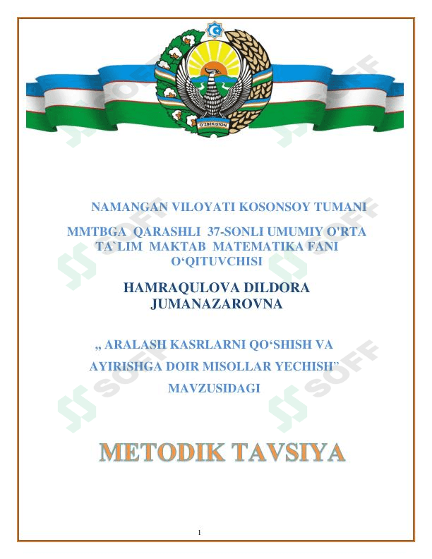 Aralash kasrlani qo`shish va ayirishga doir misollar yechish