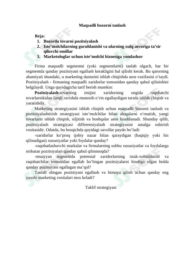 Maqsadli bozorni tanlash