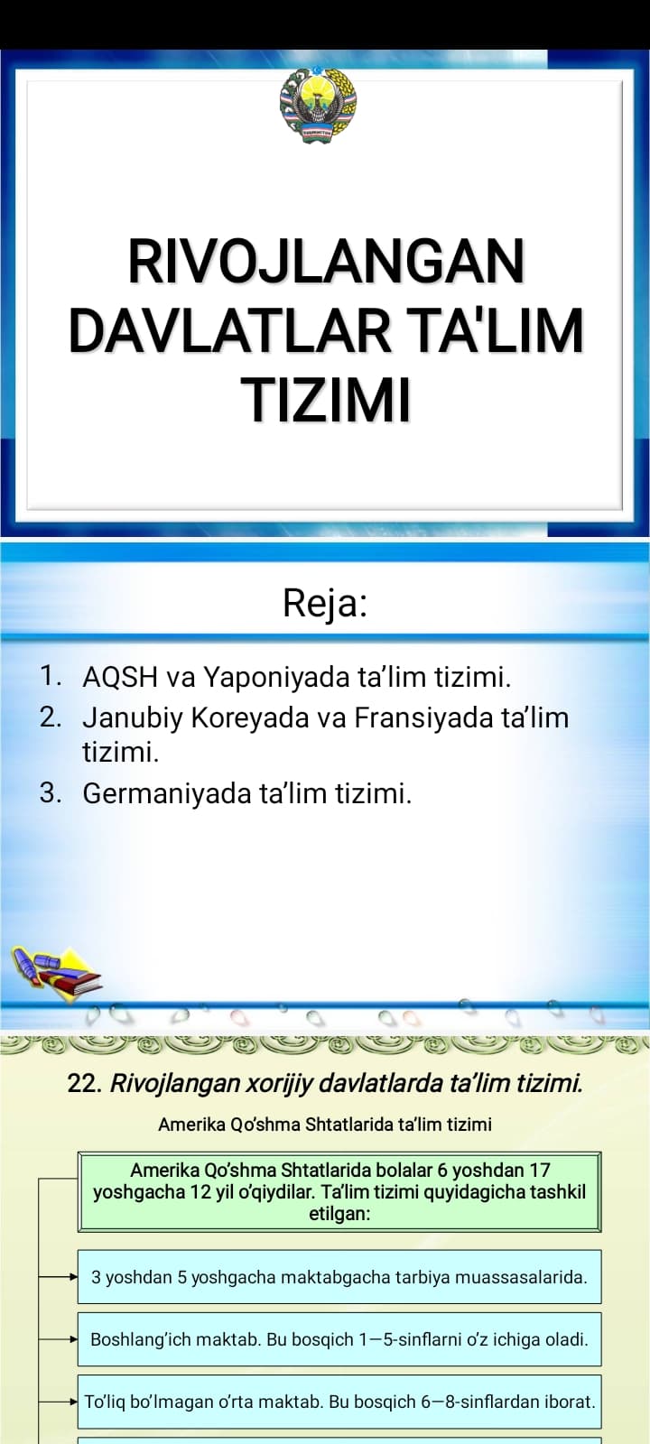 RIVOJLANGAN DAVLATLAR TA'LIM TIZIMI