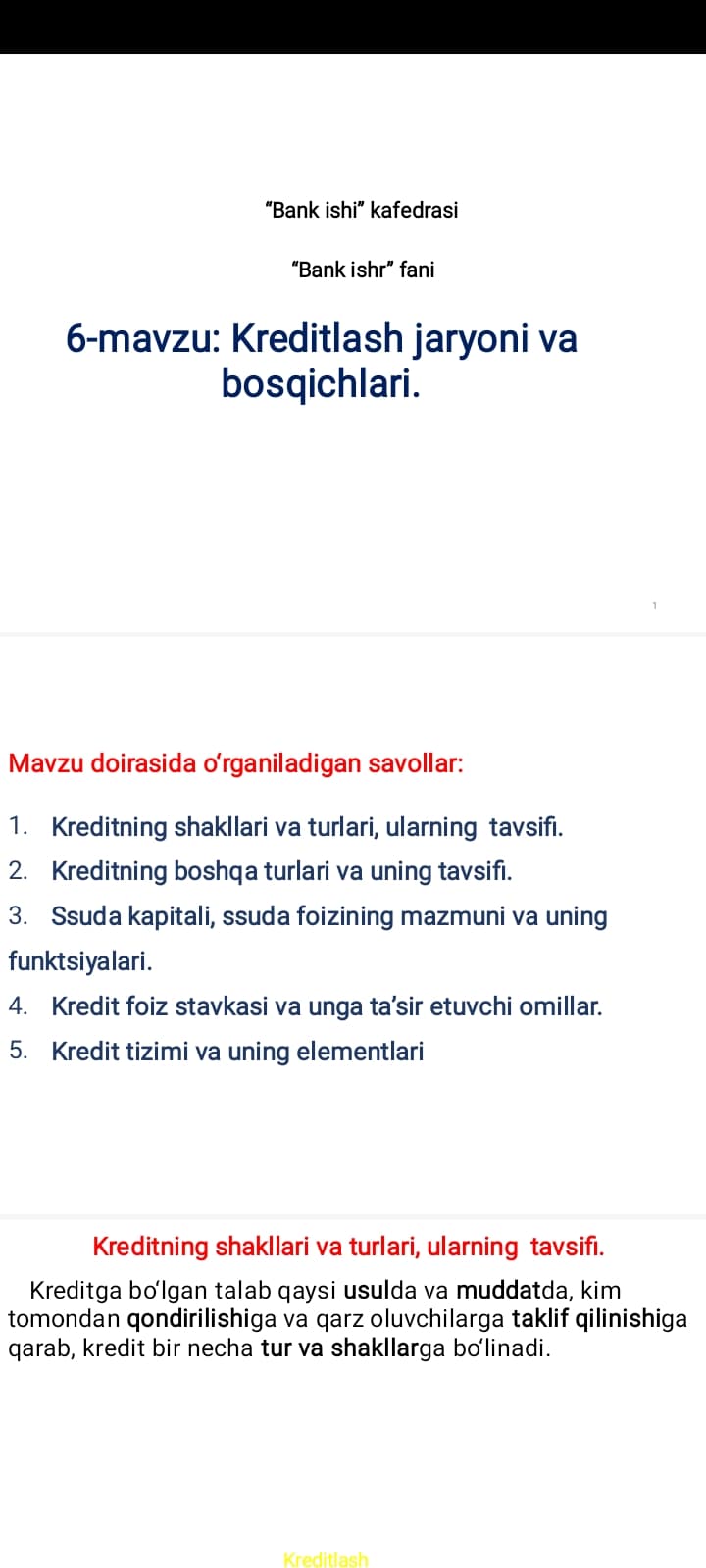 Kreditlash jaryoni va bosqichlari.