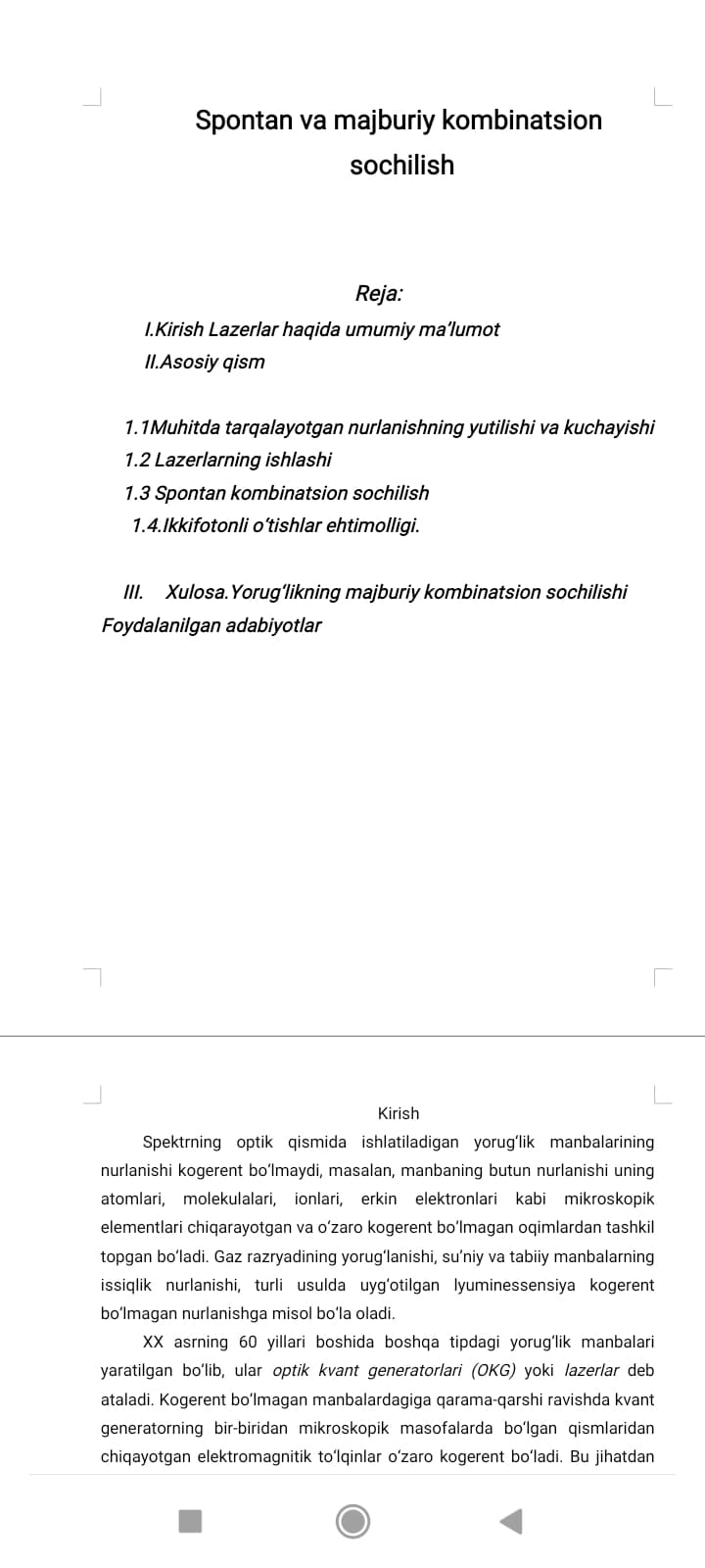 Spontan va majburiy kombinatsion  sochilish