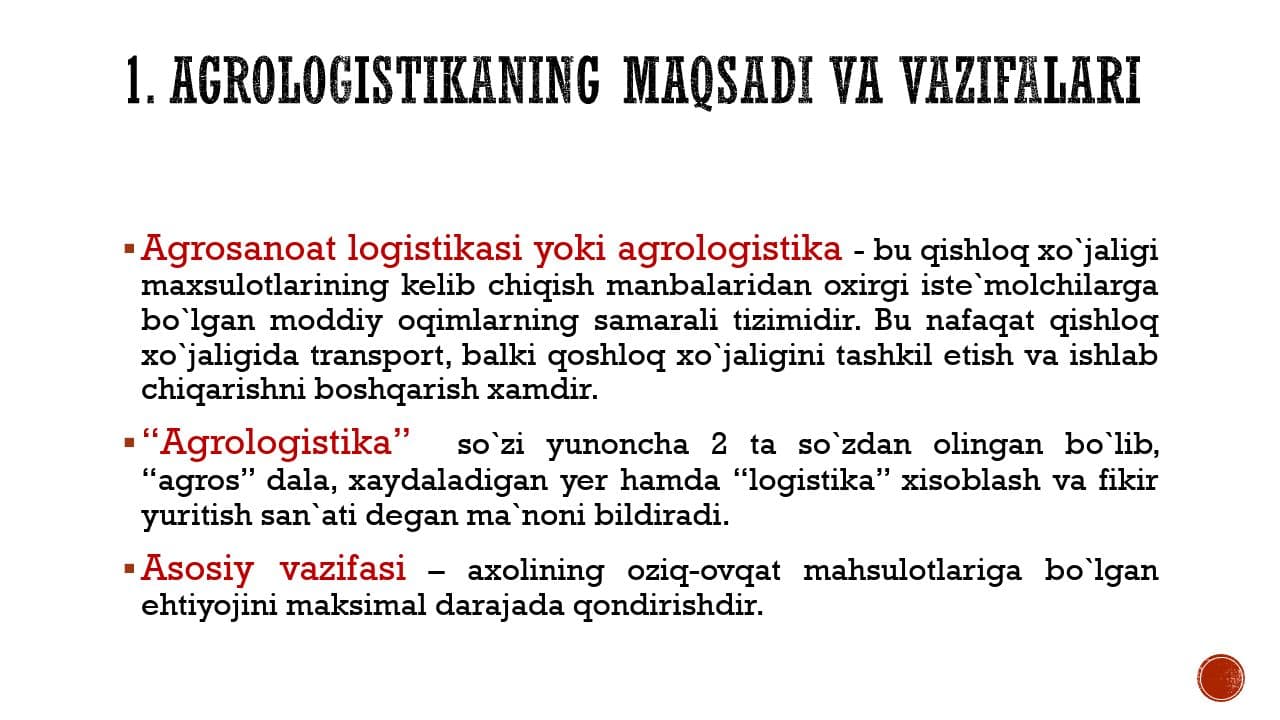 Agrologistik tizim to'g'risida ma'lumot