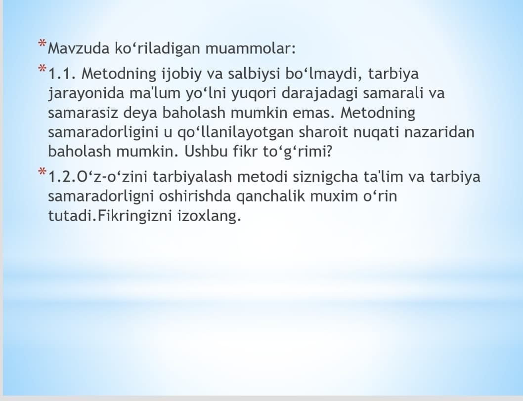 Tarbiya metodlari va vositalari