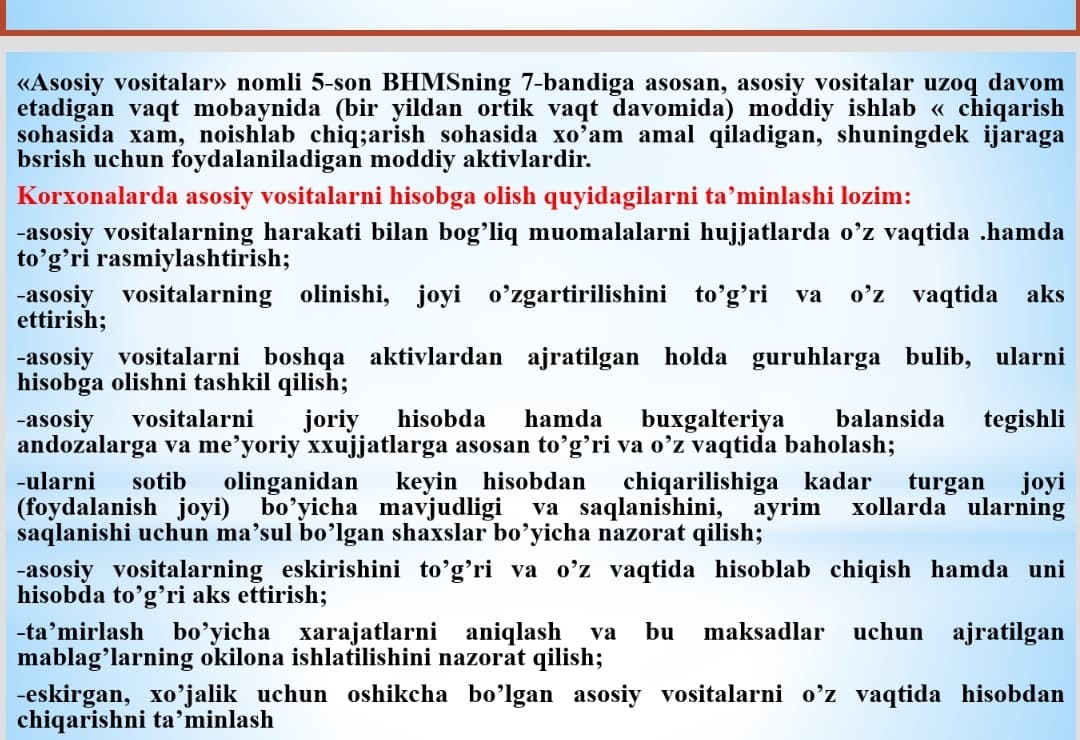 ASOSIY VOSITALAR VA NOMODDIY AKTIVLAR HISOBI
