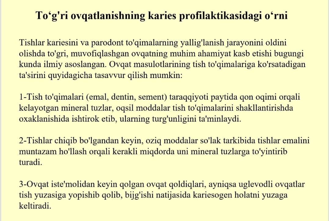 Karies kasalligini profilaktikasi