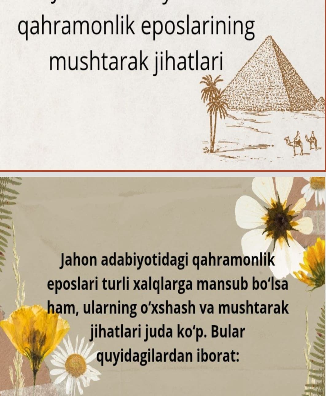 Jahon adabiyotida qahramonlik eposlarining mushtarak jihatlari
