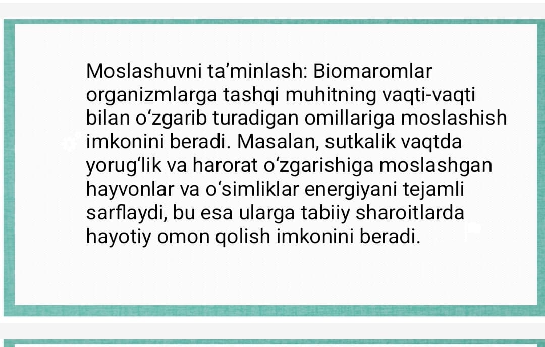 Biomaromlar va tirik organizmlarning hayot shakllari