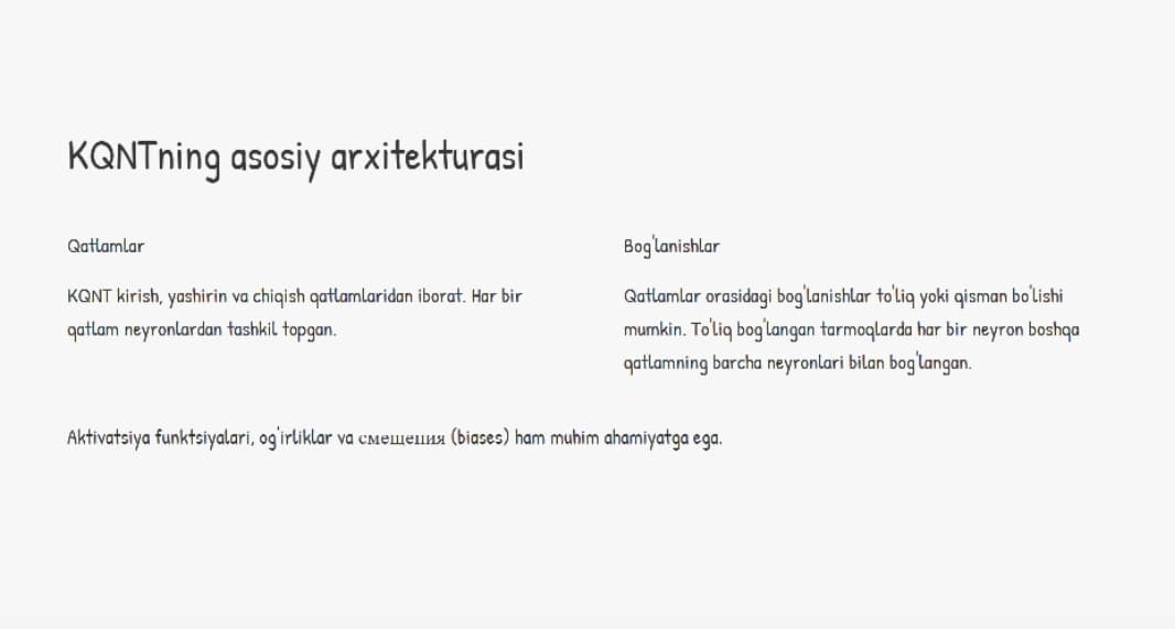 Ko'p qatlamli neyron to'rlarining turli sxemalari