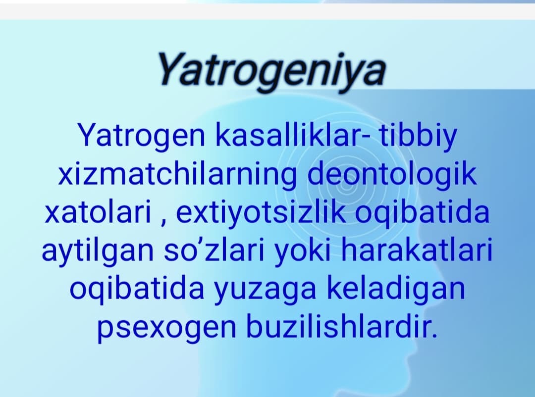Hozirgi zamon tibbiyotida yatrogeniya muommolari