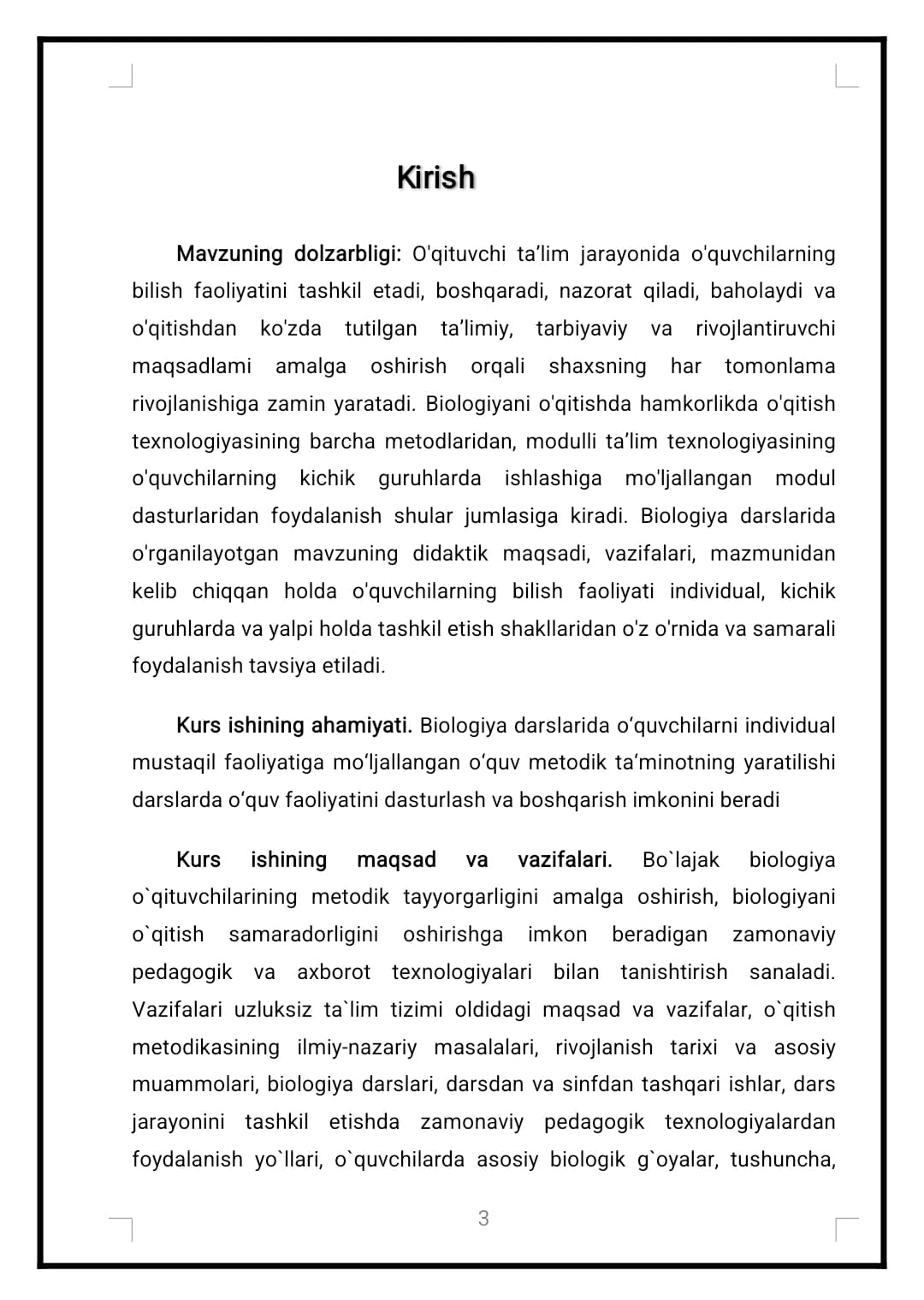 Biologik ta`lim jarayonida foydalaniladigan pedagogik texnologiyalar tasnifi