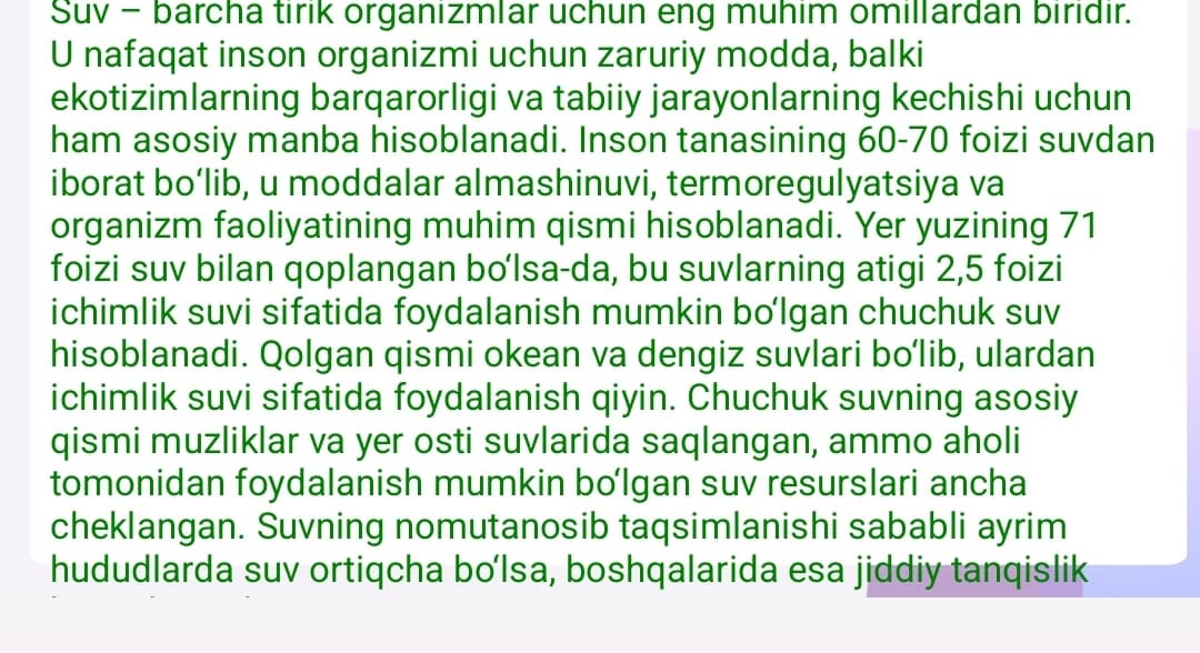 Suv va undan oqilona foydalanish