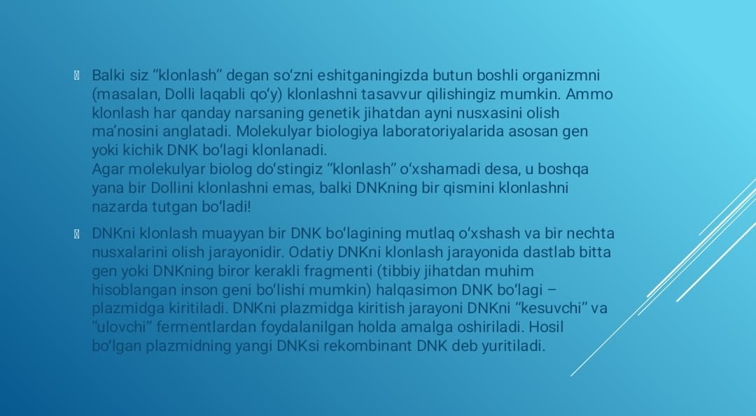 Klonlar. Klonlashtirish va uning klinik ahamiyati