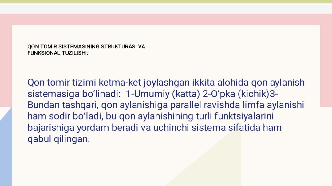 Aʼzolarda mikrosirkulyatsiya. venalarda qonning harakatlanishi