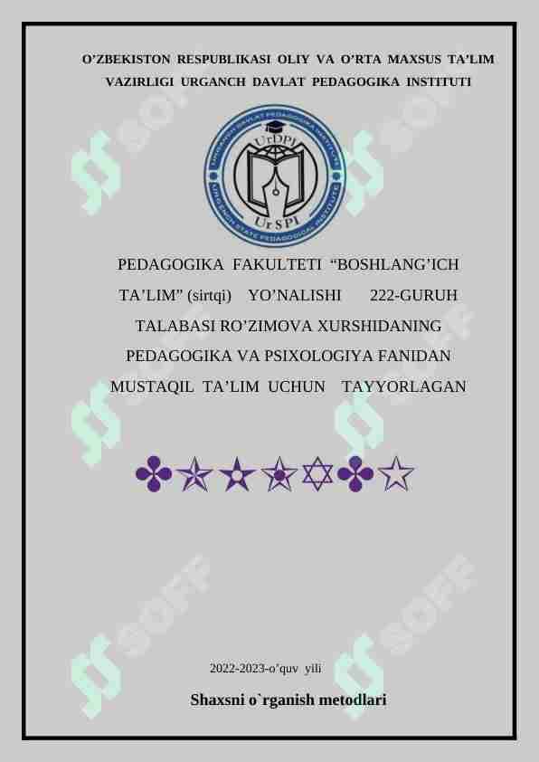 Shaxsni o`rganish metodlari
