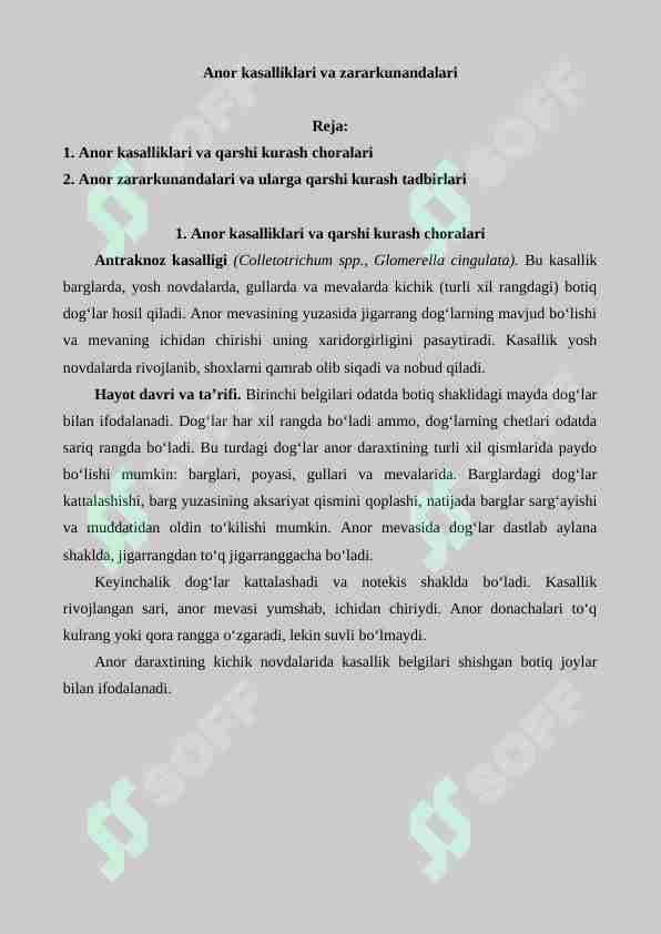 Аnor kasalliklari vа zararkunandalari