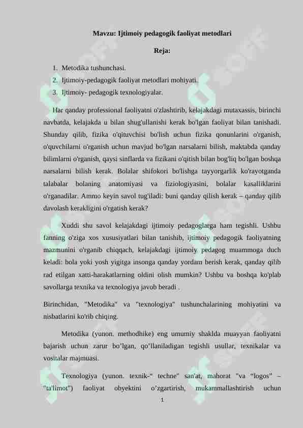 Ijtimoiy pedagogik faoliyat metodlari