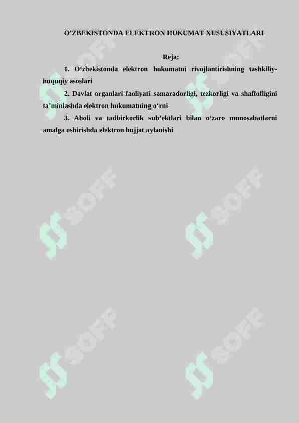 O'ZBEKISTONDA ELEKTRON HUKUMAT XUSUSIYATLARI