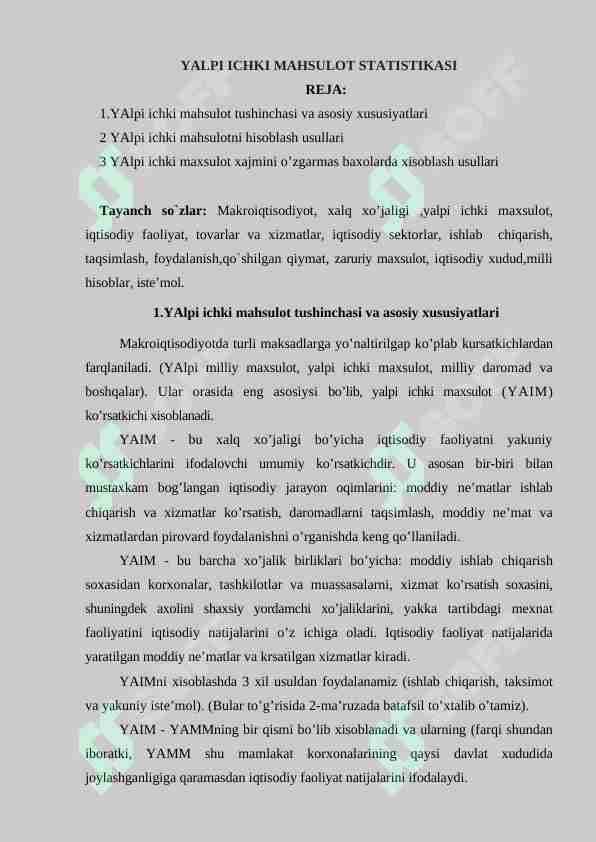 YALPI ICHKI MAHSULOT STATISTIKASI