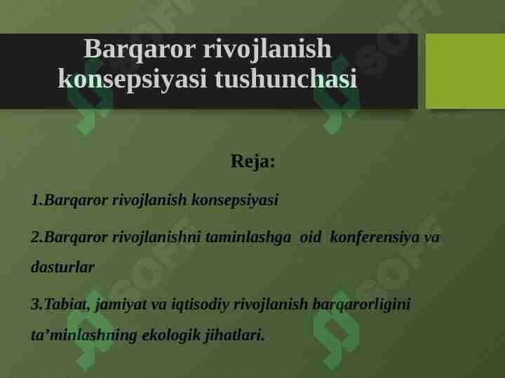 Barqaror rivojlanish konsepsiyasi tushunchasi