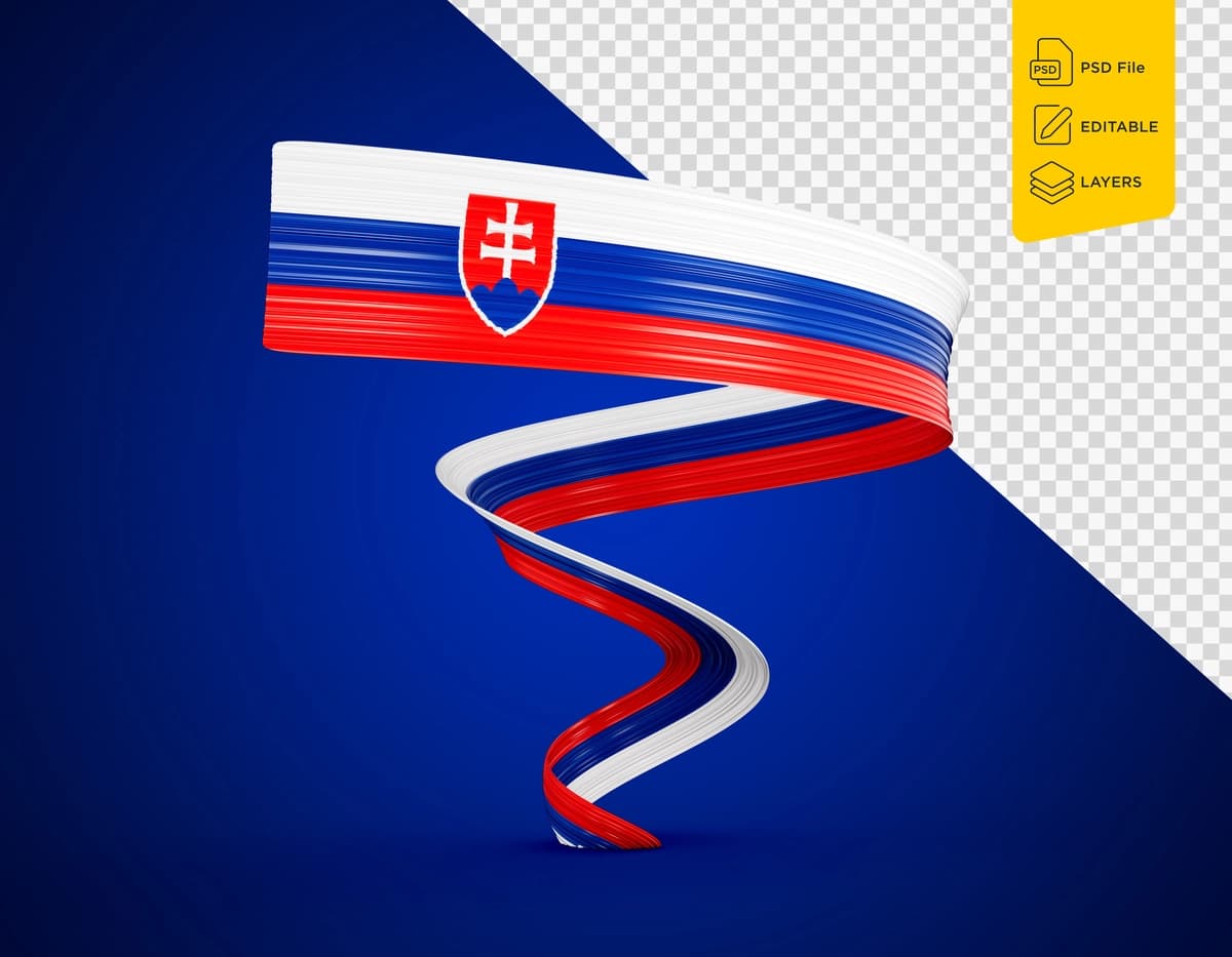Slovakiya bayrog'i yaltiroq hilpiragan bayroq tasmasi ajratilgan ko'k fon | Flag slovakia shiny waving flag ribbon isolated blue background
