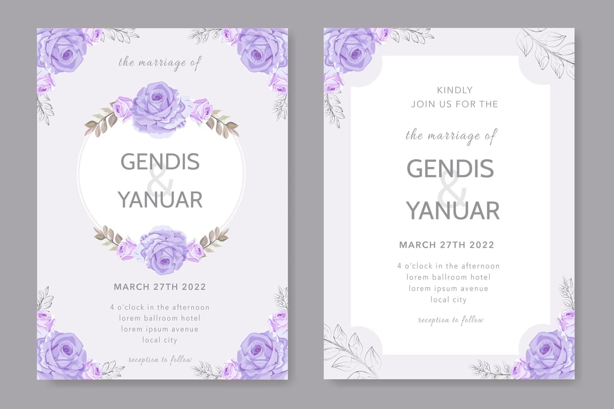 Chiroyli gullar bilan to'ldirilgan gulli to'y taklifnomasi shablonlari | Floral wedding invitation card template set with beautiful flowers
