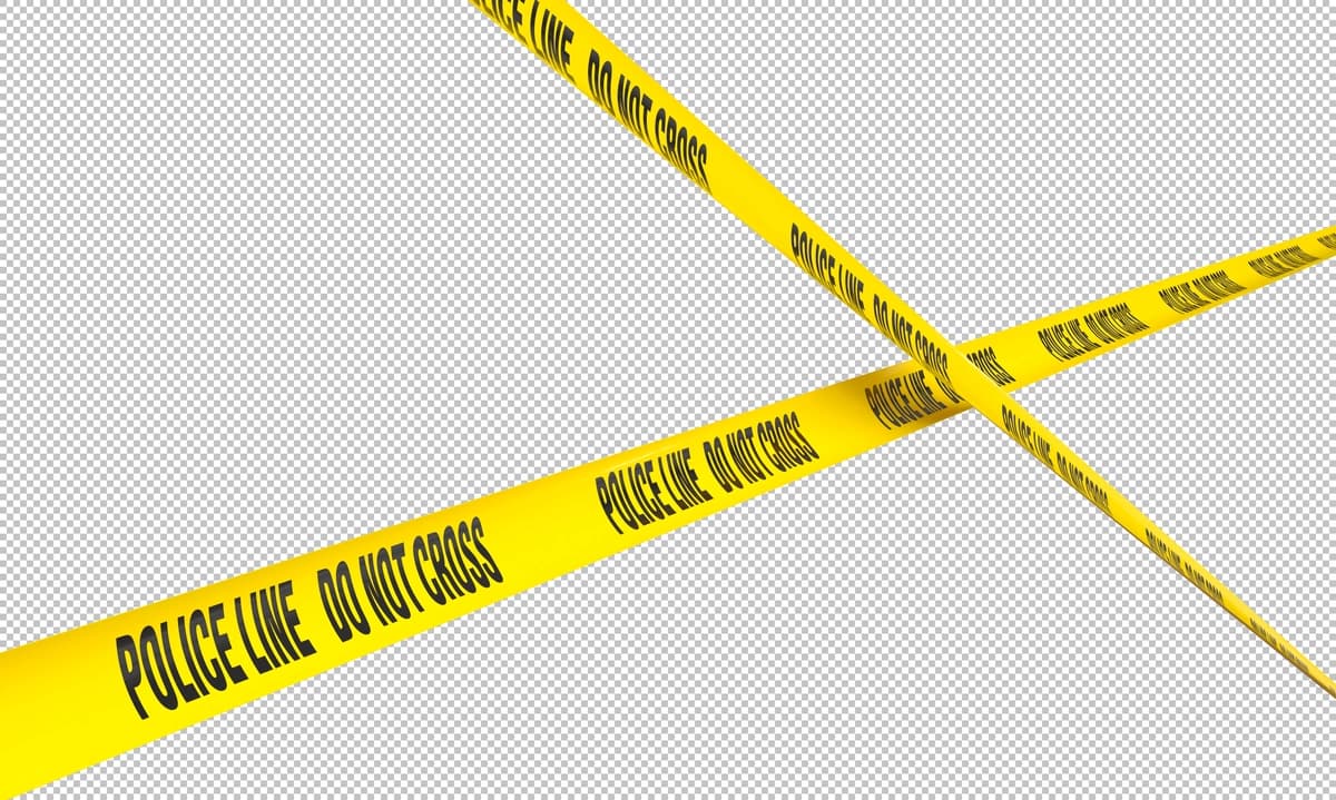 3D kirishni cheklovchi sariq politsiya lentasi izolyatsiya qilingan | Yellow police tape restricting access 3d isolated