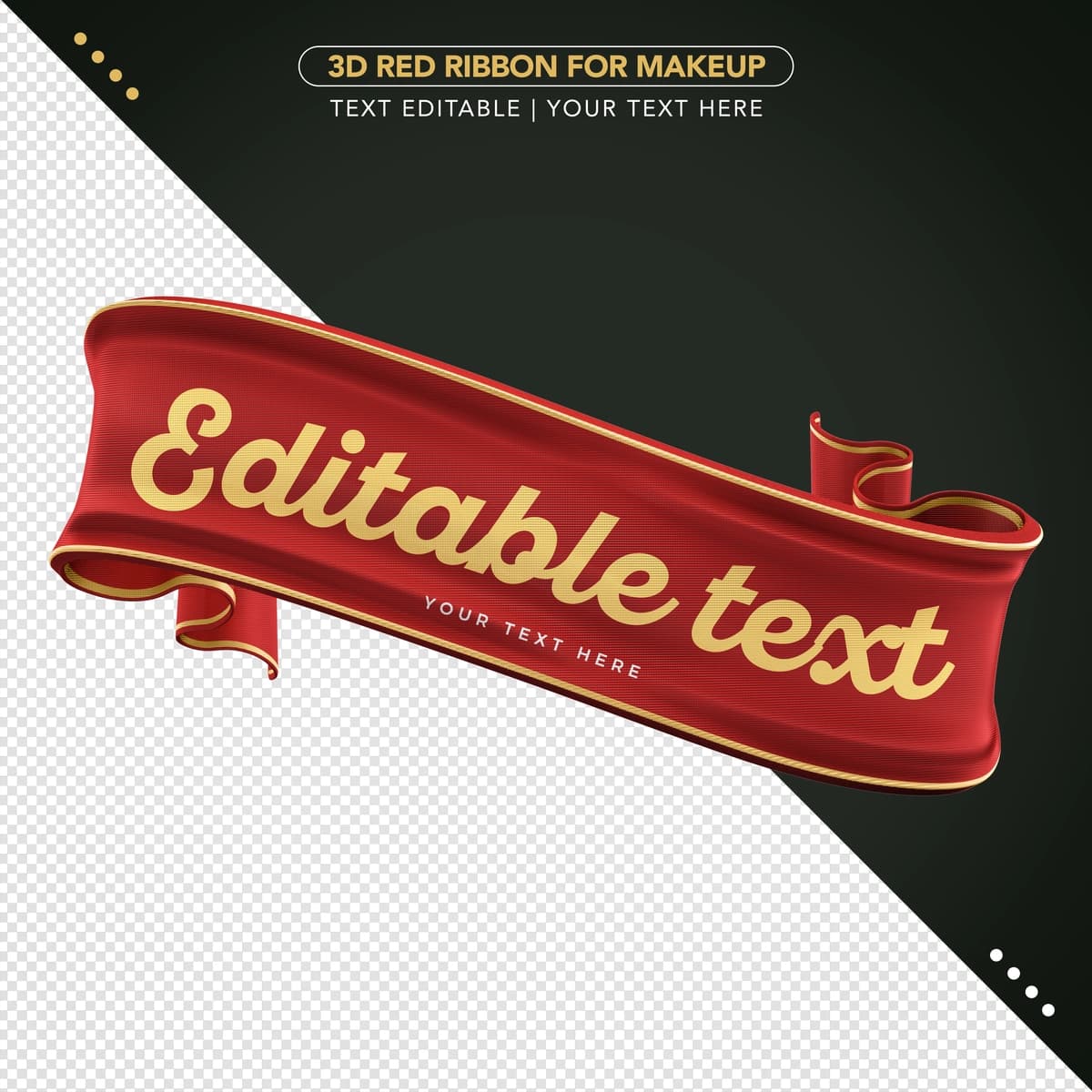 Tahrirlanadigan matn kompozitsiyasi maketi bilan 3D lenta | 3d ribbon with editable text composition mockup