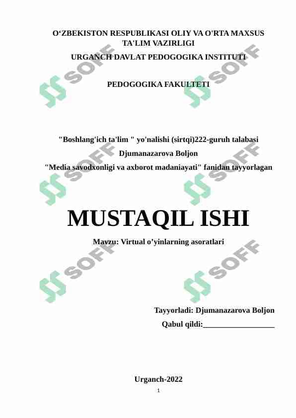 Virtual o’yinlarning asoratlari