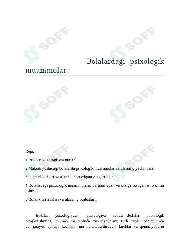 Bolalardagi psixologik muammolar