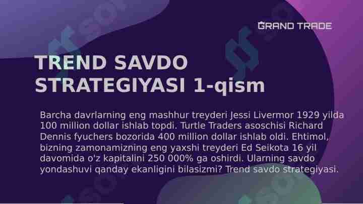 Trend savdo strategiyasi. 1-qism. Treyding.