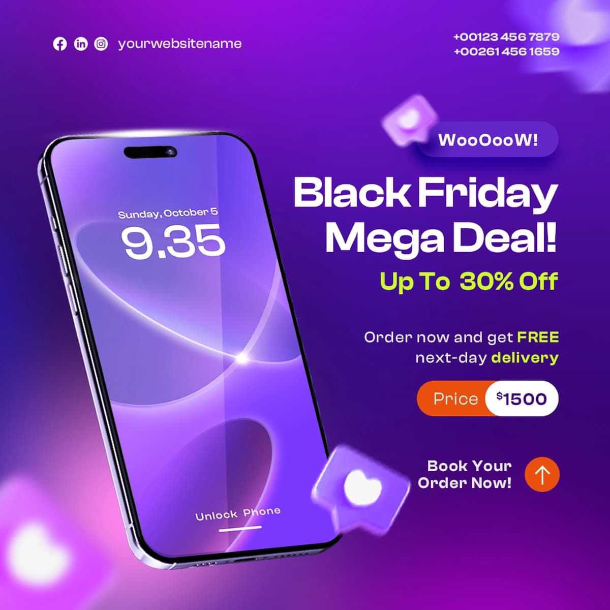 Qora juma mega bitimi ijtimoiy media post dizayn shabloni | Black friday mega deal social media post design template