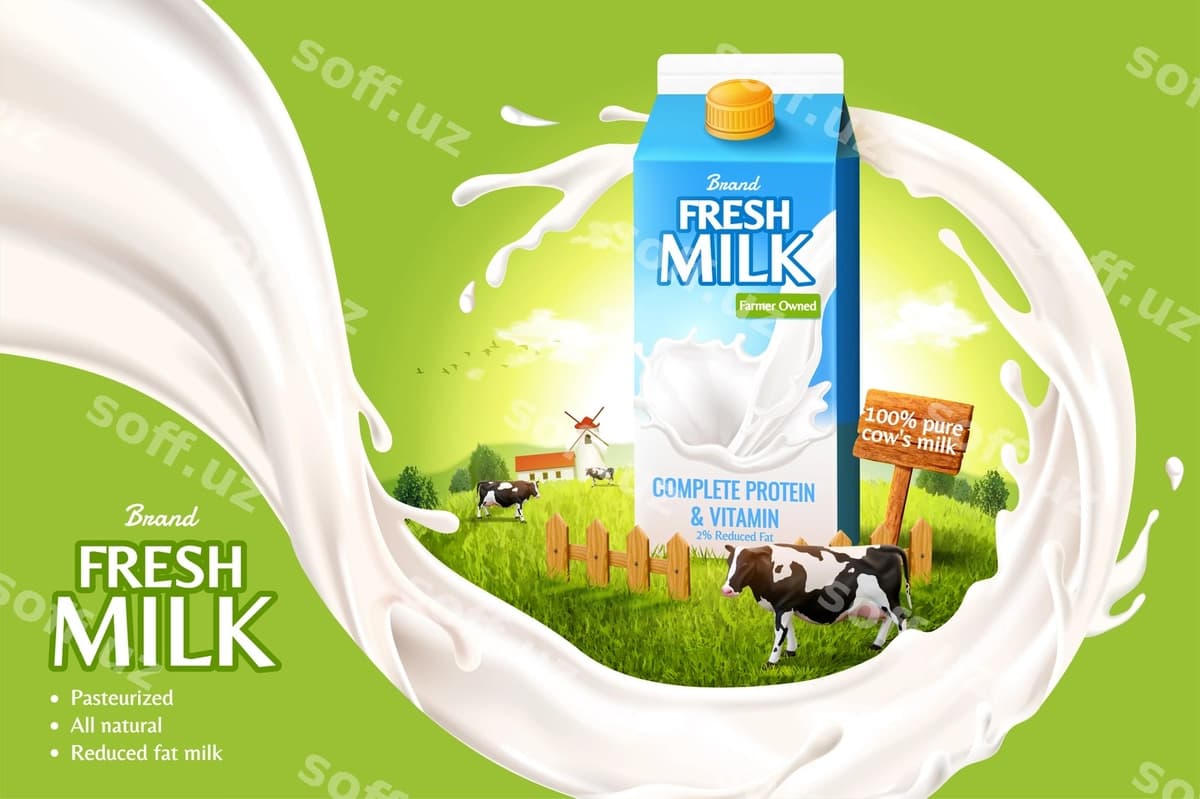 3D yangi sut reklama shabloni | 3d fresh milk ad template