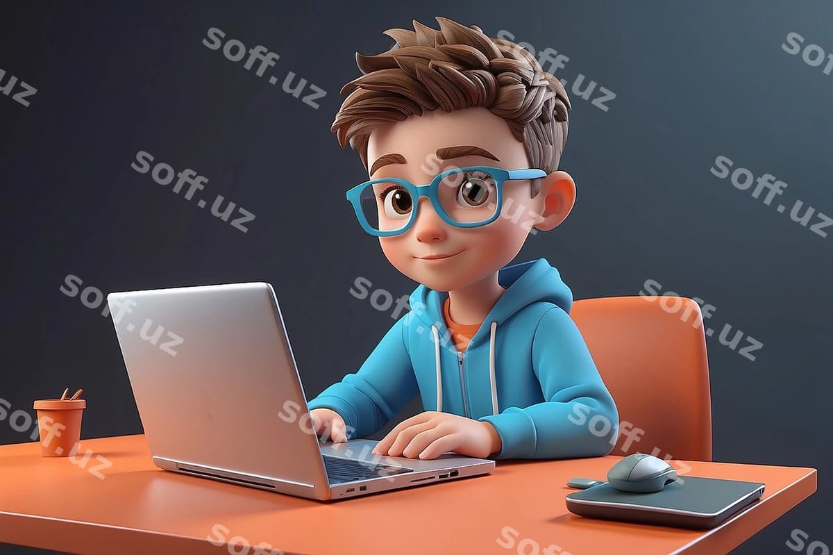 3d bolalar qahramoni notebookda ishlaydi | 3d kid character working laptop